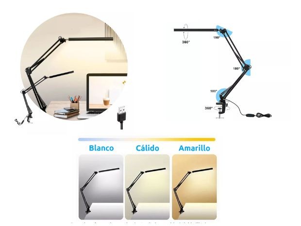 &uu LAMPARA VELADOR LED BRAZO ARTICULADO CON MORSA MT-305 